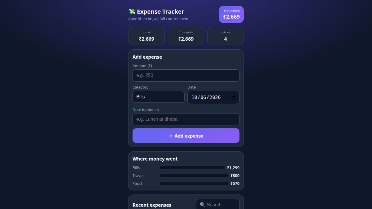 Mobile Expense Tracker — PWA-style Expense Manager (HTML/CSS/JS)