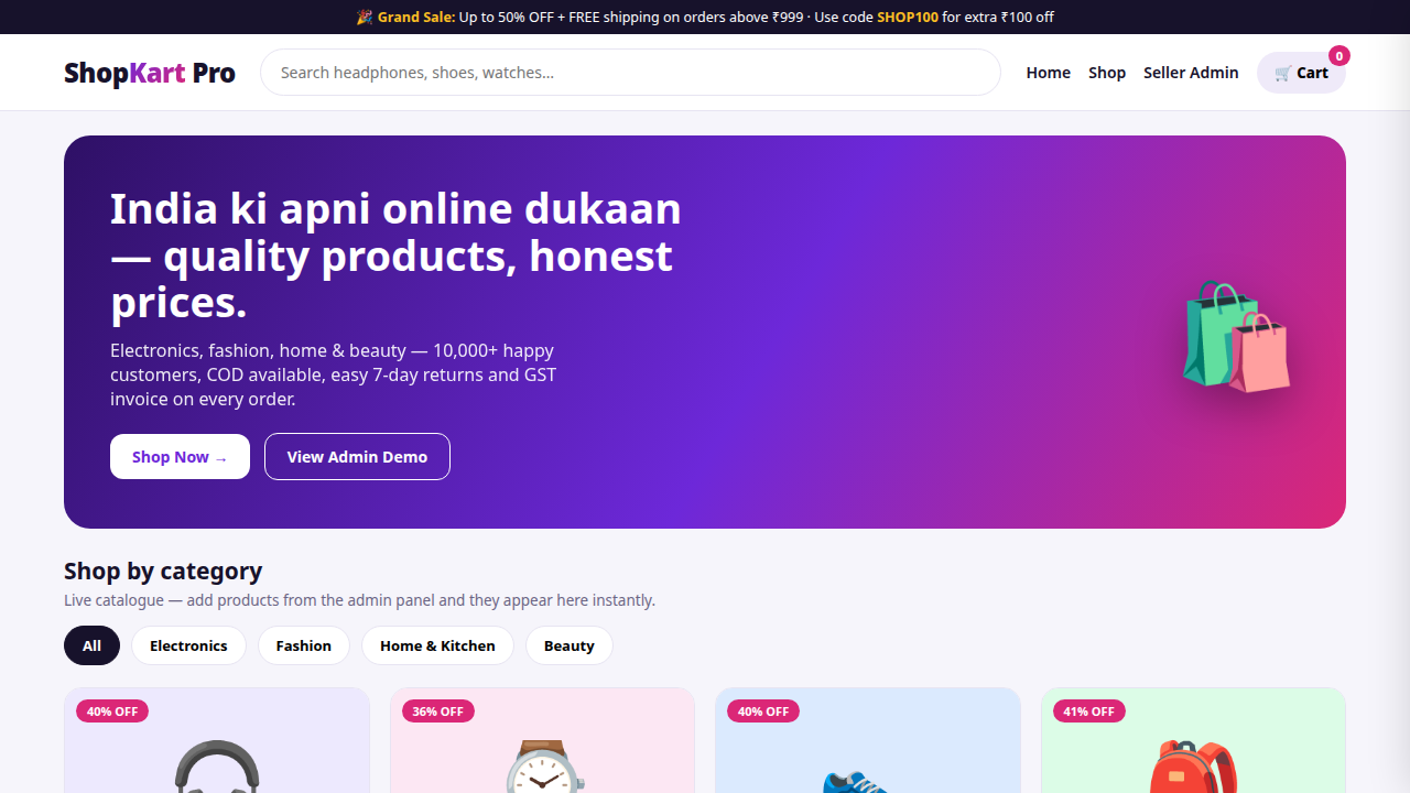 ShopKart Pro — Complete E-Commerce Website Template with Admin Panel, Cart & Checkout (HTML/CSS/JS)