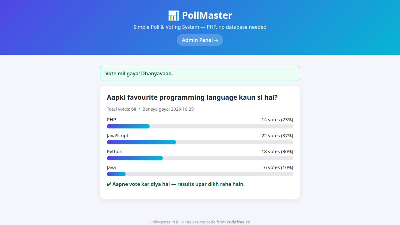 PollMaster PHP — Simple Poll & Voting System with Vote-Once Protection